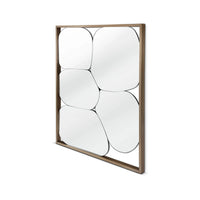 Decorative wall mirror with a wooden frame and circular reflective panels on a white background