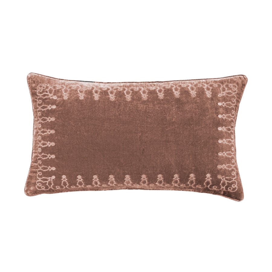 Brown pillow with decorative pattern on a white background