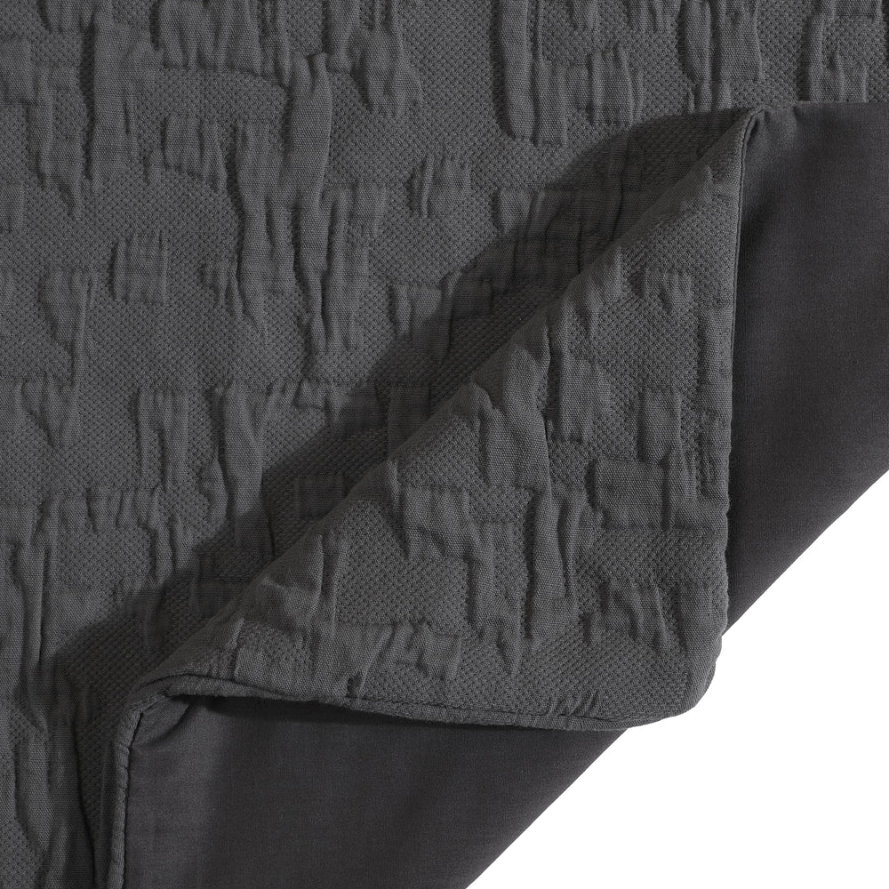 Textured gray blanket with a pattern on a white background