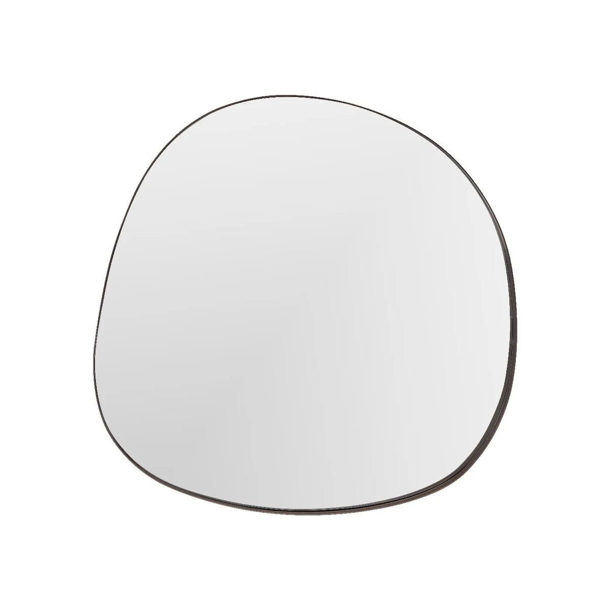 Round mirror with a black frame on a white background