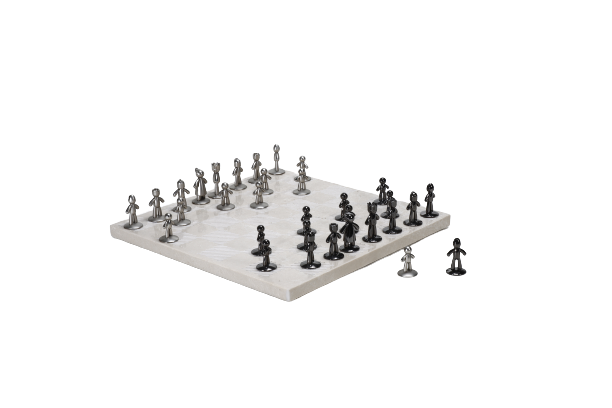 Chess set with beige marble board