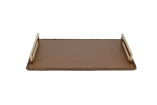 Weaved leather tray with handle