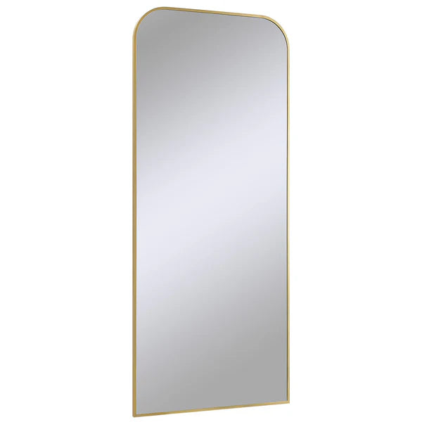 Rectangular mirror with gold frame on a white background