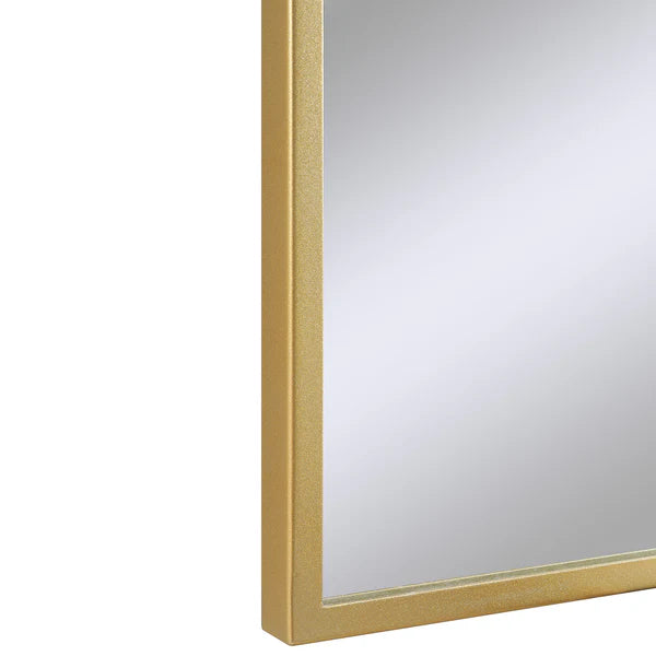 Rectangular mirror with a gold frame on a white background