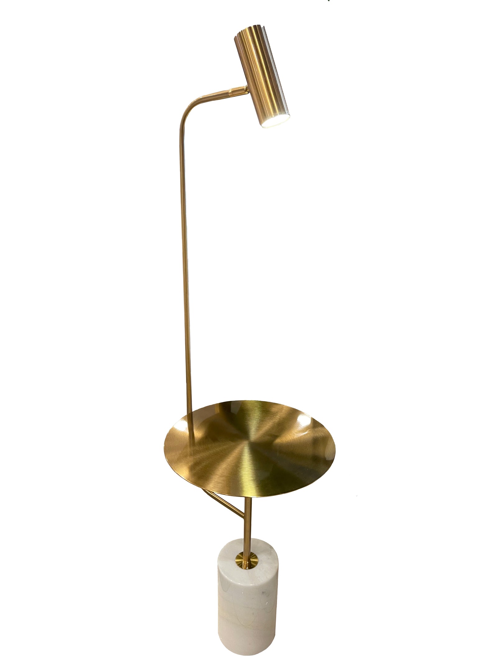 Gold floor lamp with marble base on a white background