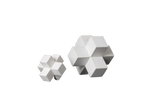 Two marble cubic decorative objects, one large and one small, with a white geometric pattern