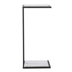 A rectangular marble end table with a black frame and a natural marble pattern, positioned against a white background.