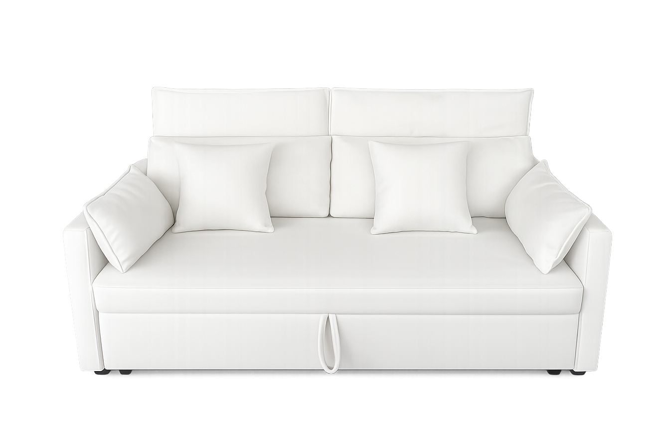White sofa with cushions on a white background