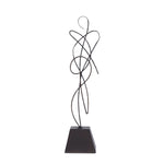 Two cast aluminum statues with an oil rubbed bronze finish on a black base, in a minimalist design, portraying abstract curvilinear forms.