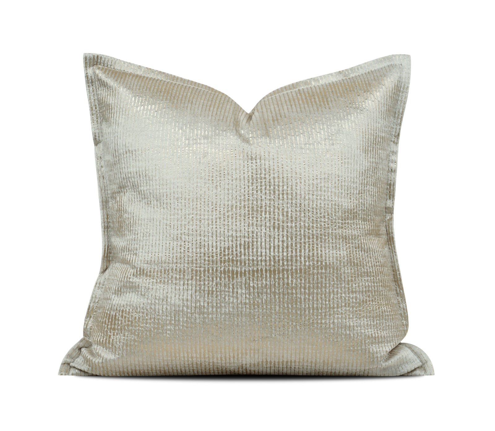A square decorative throw pillow in a textured champagne beige fabric, shown against a plain white background with a brand watermark at the bottom.