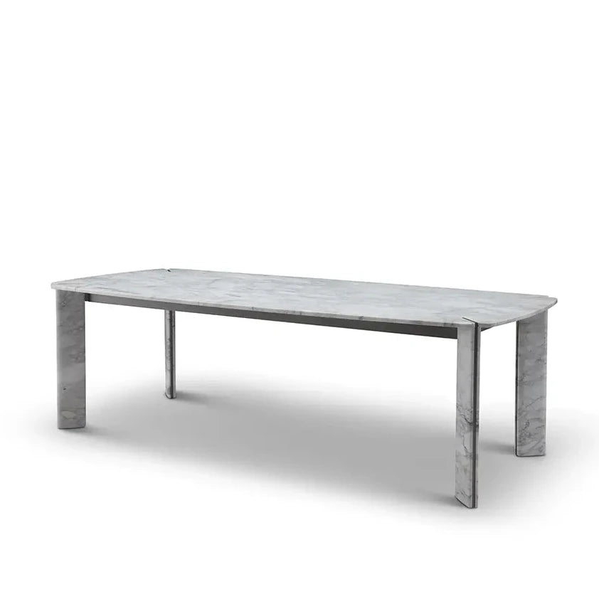 Rectangular table with a marble-like surface on a white background