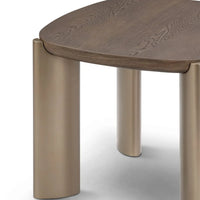 Wooden table with bronze legs on a white background