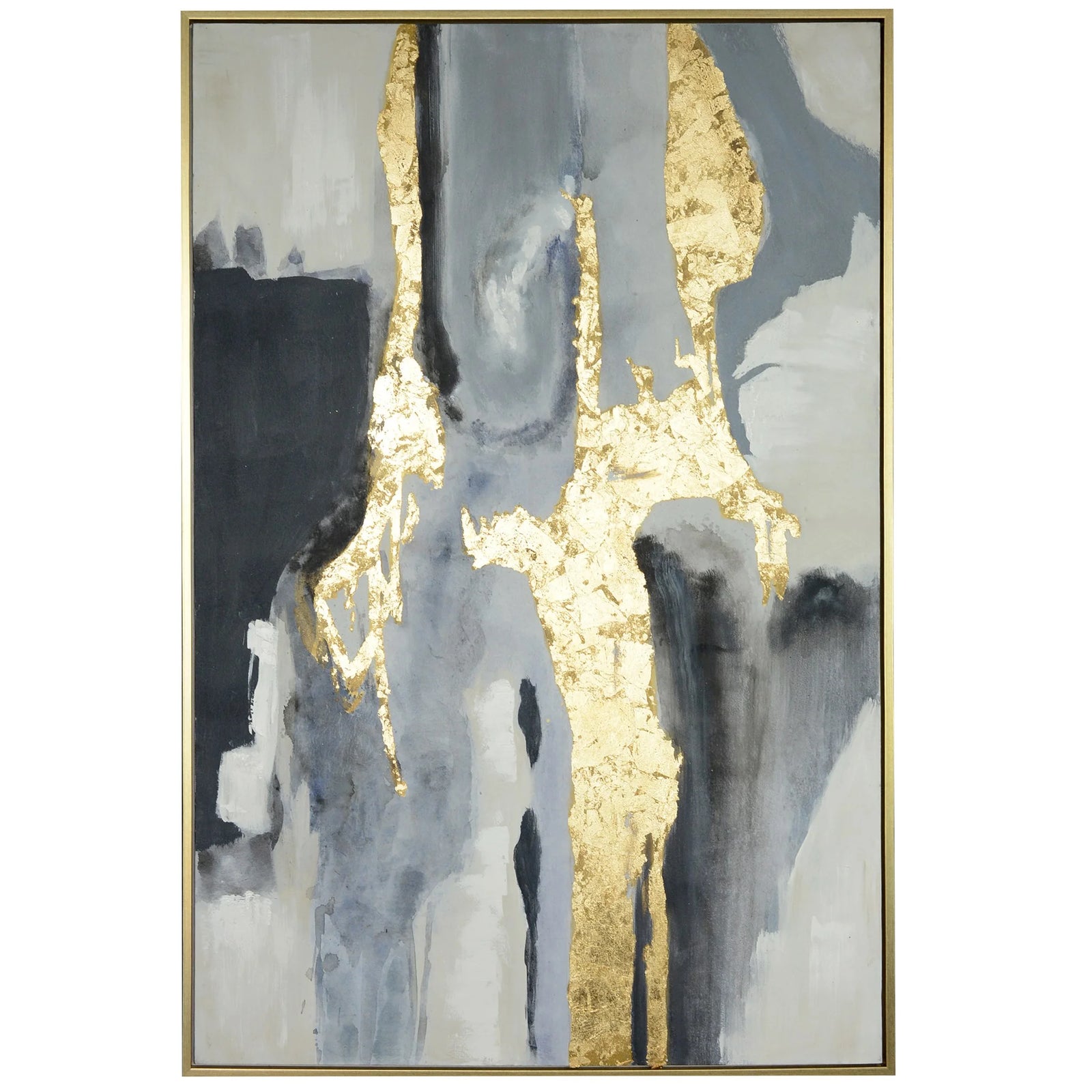 Abstract art piece with gold and black elements on a white background