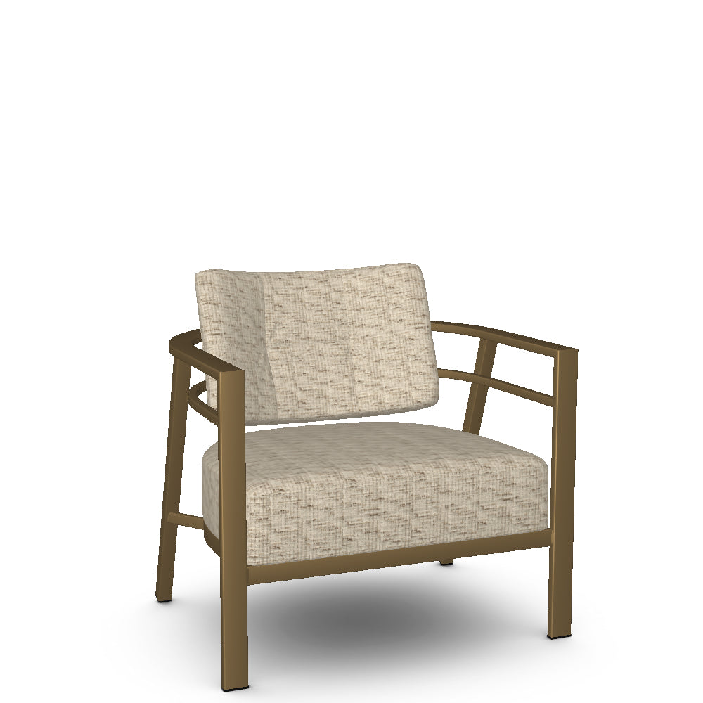 Beige armchair with wooden frame on a white background