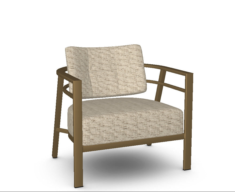 Beige armchair with wooden frame on a white background