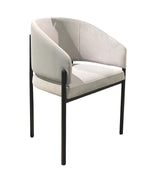 Modern chair with light gray cushion and black frame on a white background