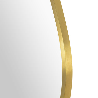 Set of three round wall-mounted mirrors with a satin brass finish and a gold border.