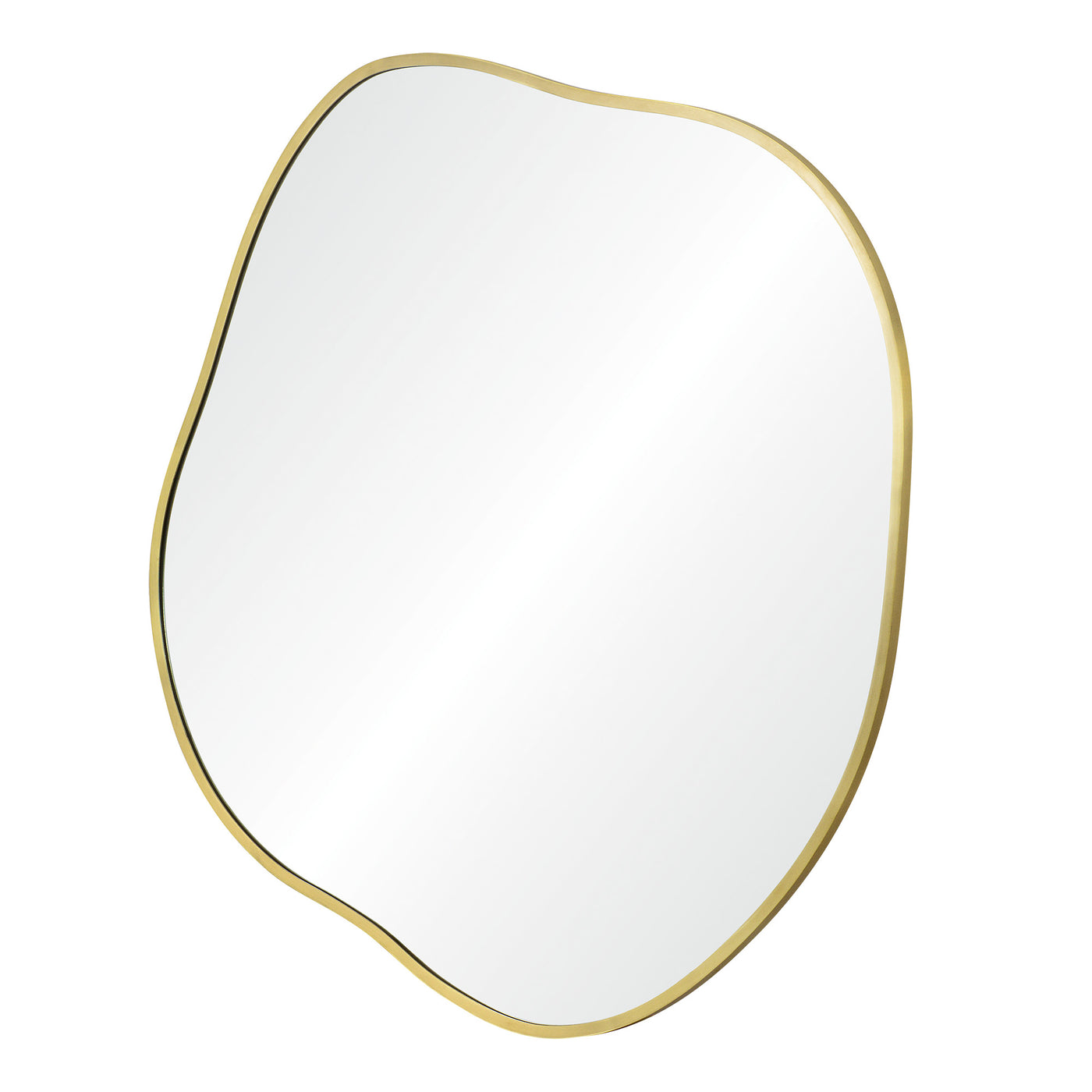 Set of three round wall-mounted mirrors with a satin brass finish and a gold border.