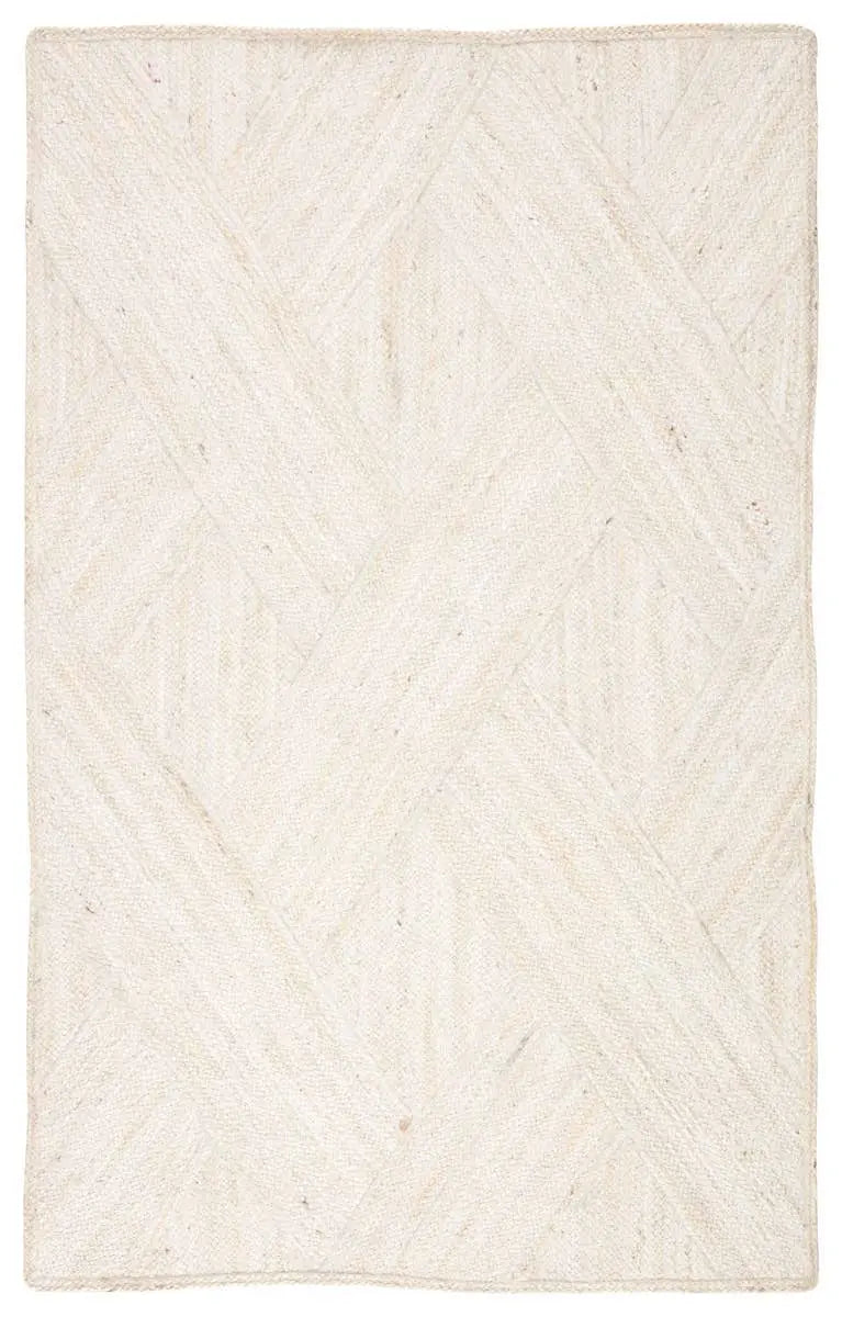 Beige textured rug with a diamond pattern on a white background