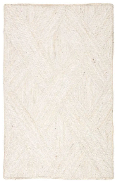 Beige textured rug with a diamond pattern on a white background