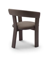 Brown wooden chair with a cushioned seat on a white background