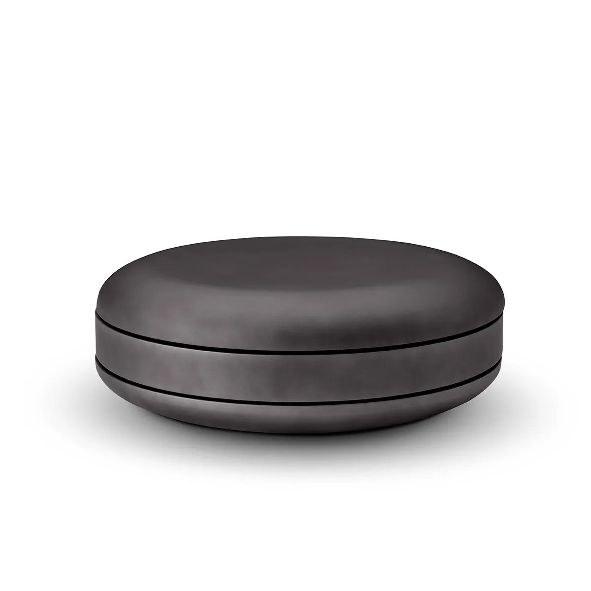 Black round ottoman on a white background