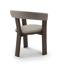Chair with wooden frame and gray cushion on a white background
