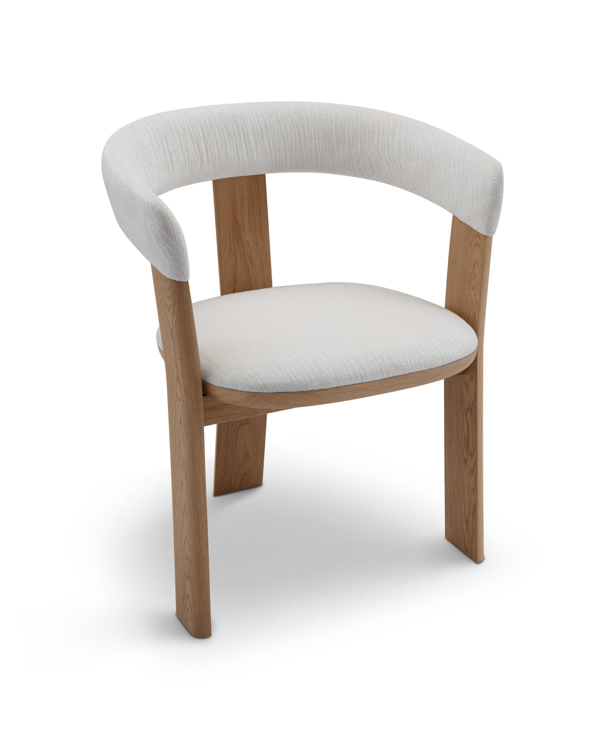 Chair with white cushioned seat and backrest on a white background