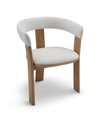 Chair with white cushioned seat and backrest on a white background
