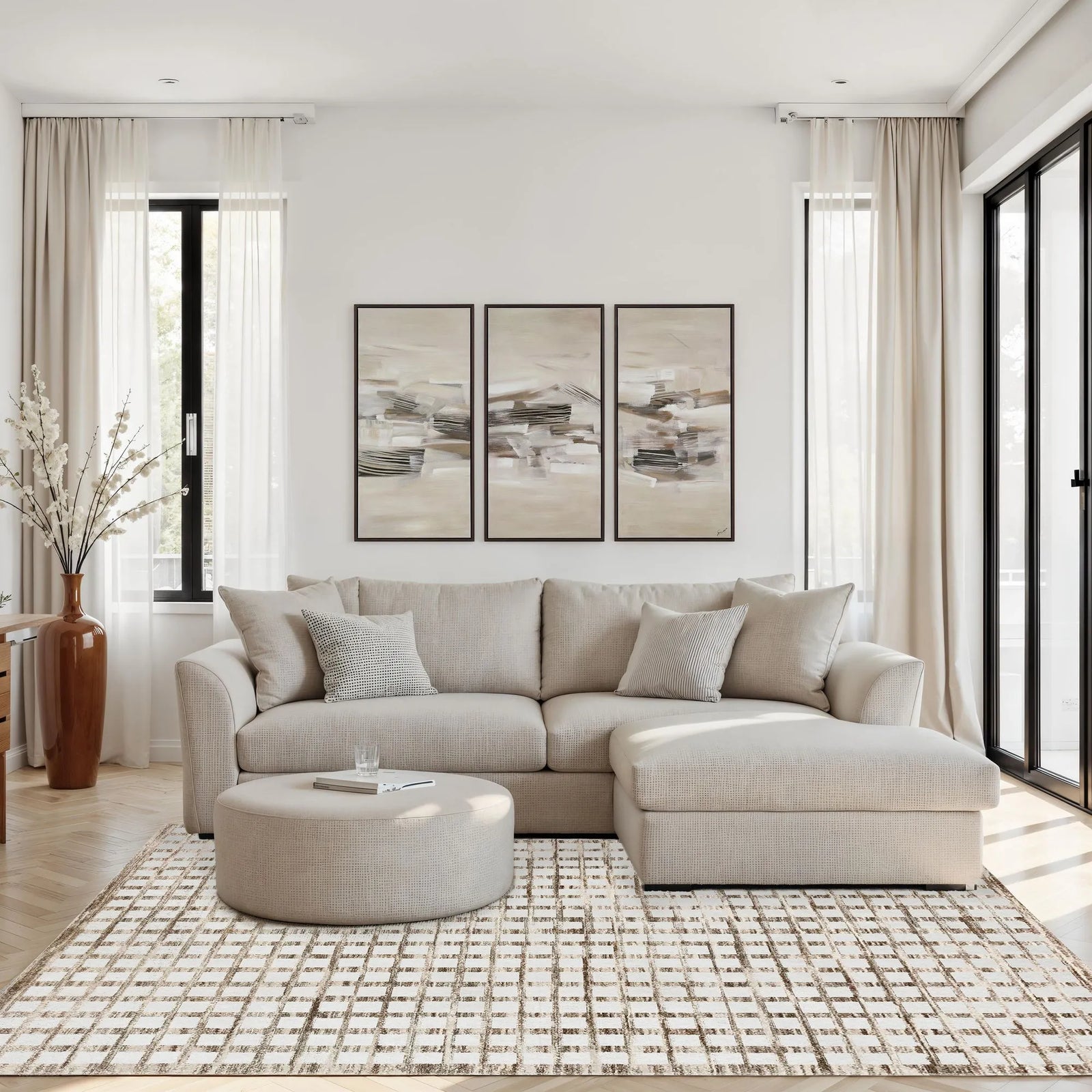 Neutral Grid Area Rug