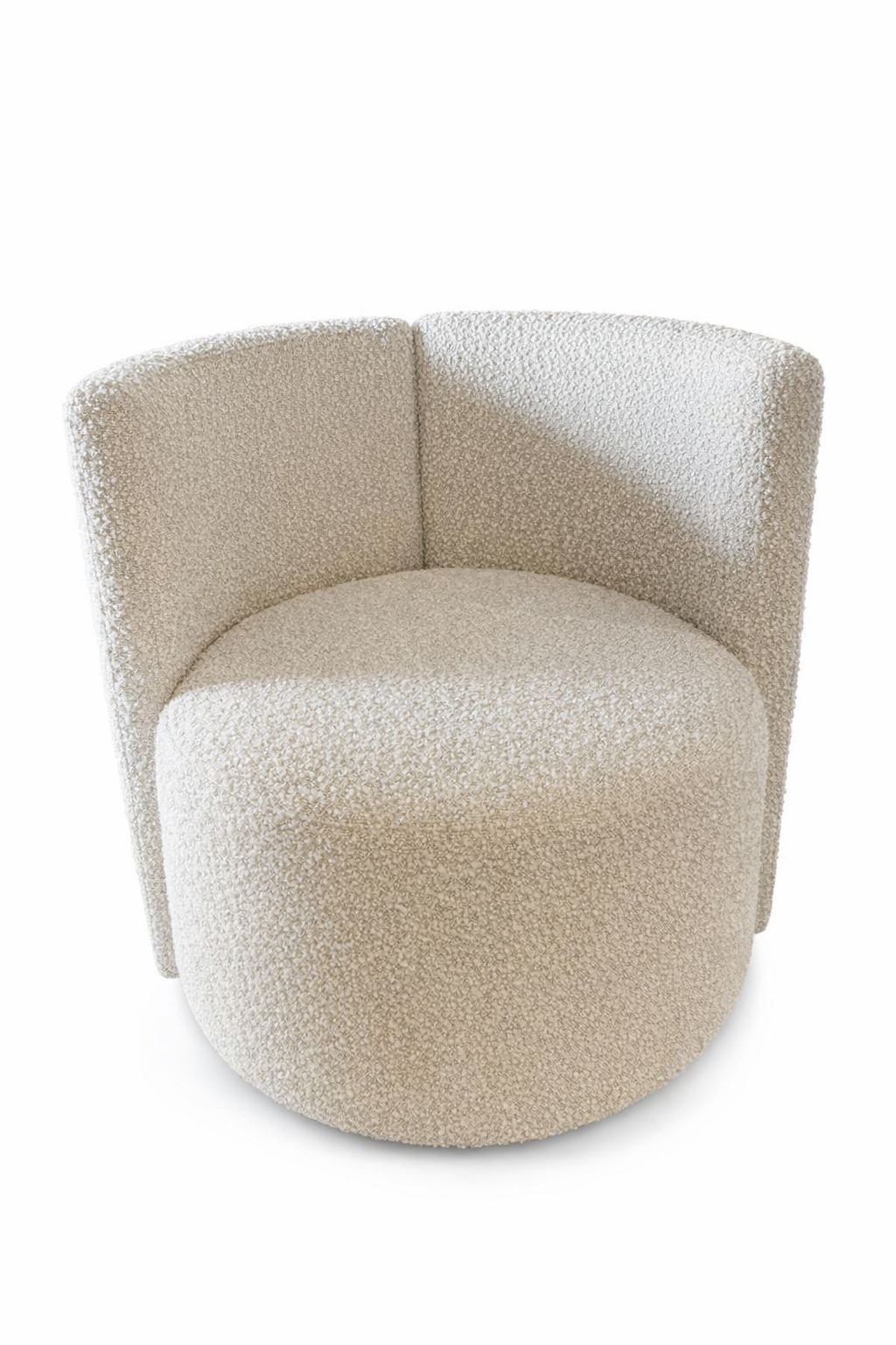 Beige textured swivel chair on a white background