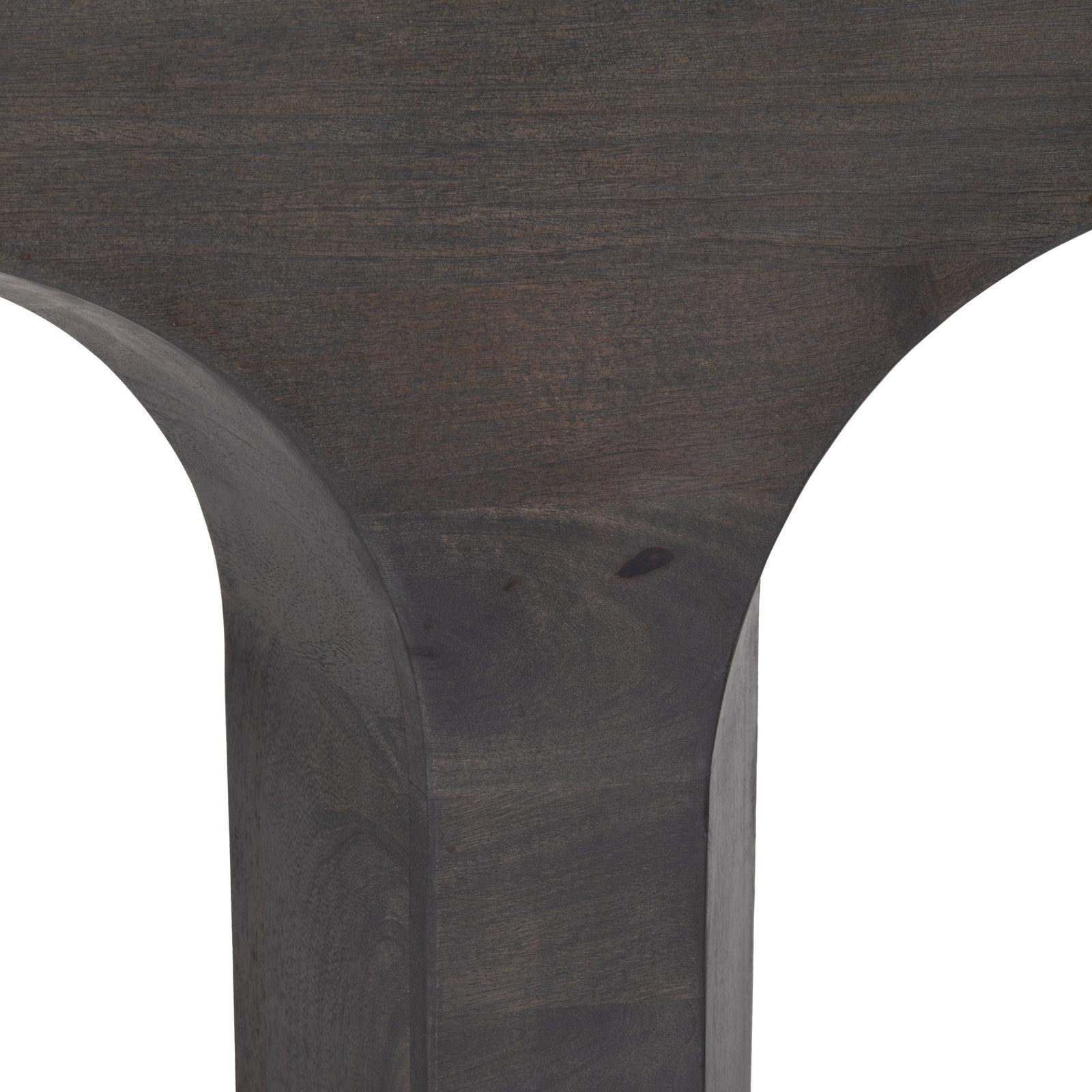 Dark wooden table with curved legs on a white background