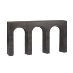 Dark gray concrete console table with three arches on a white background