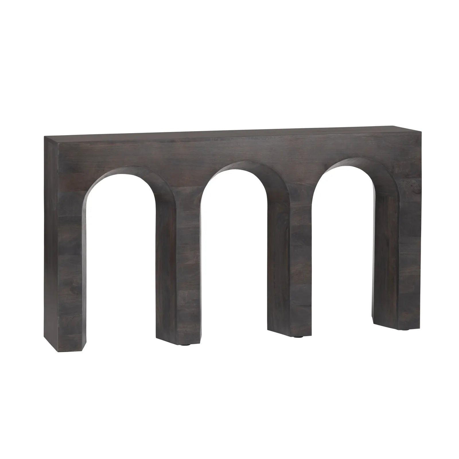 Dark gray concrete console table with three arches on a white background