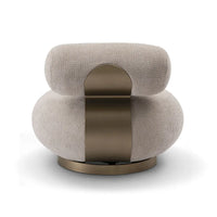 Modern chair with beige textured backrest and bronze base on a white background