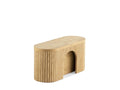 Wooden stool with a ribbed design on a white background