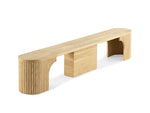 Wooden bench with a modern design on a white background