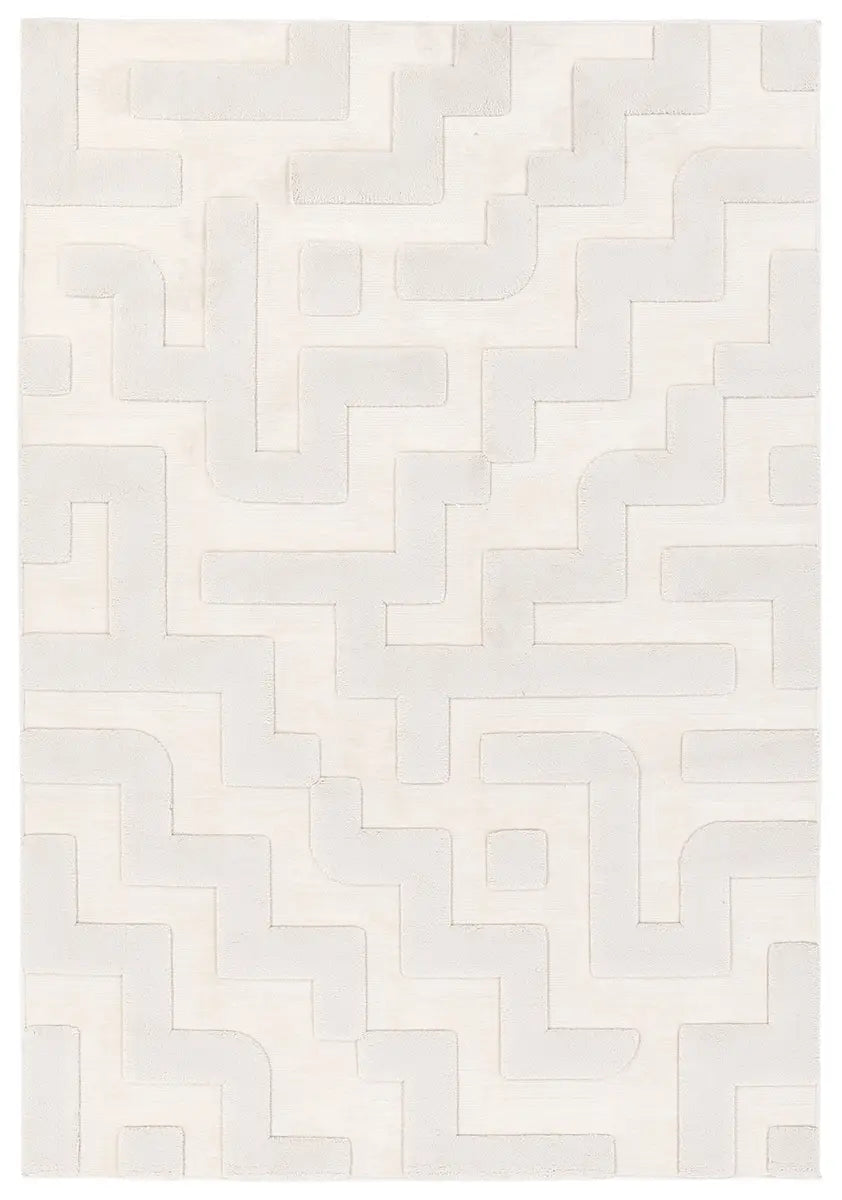 White herringbone patterned rug on a white background