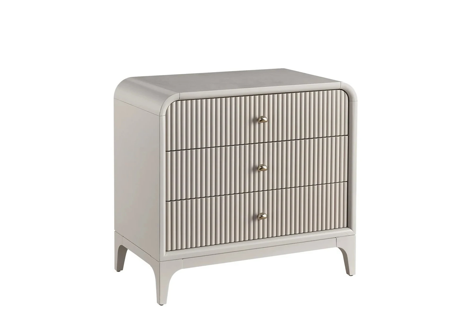 Beige side table with striped design on a white background