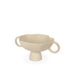 A beige ceramic bowls with handles on a white background