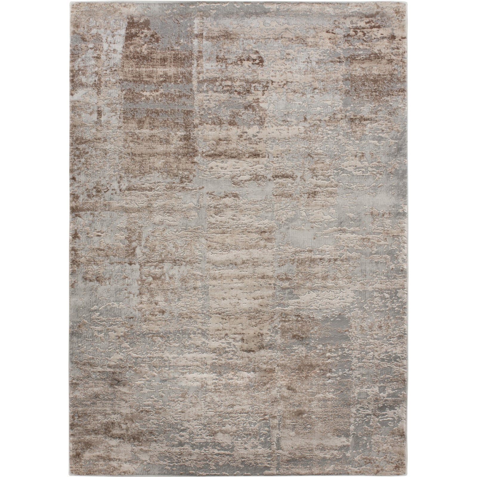 A rectangular area rug featuring a subtle pattern with muted brown and grey tones, suitable for contemporary living or bedroom spaces.