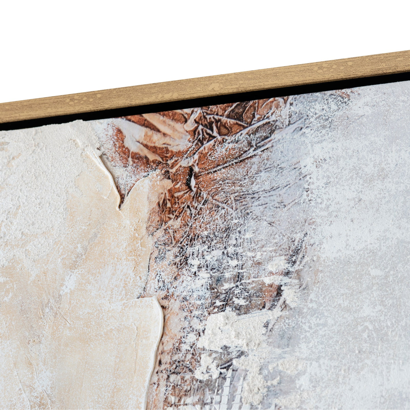 Hand painted abstract wall art/painting with gold accents, framed and displayed against a white background.