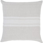 A square-shaped decorative pillow with a double-sided stripe pattern in natural and cream linen colors.