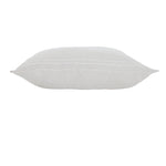 A square-shaped decorative pillow with a double-sided stripe pattern in natural and cream linen colors.