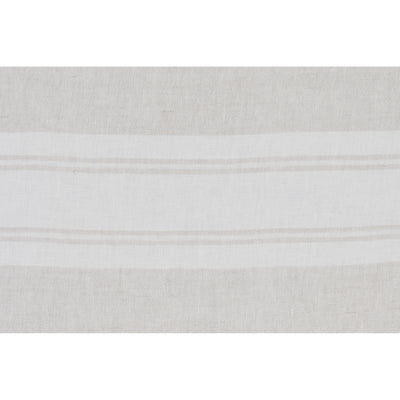 A square-shaped decorative pillow with a double-sided stripe pattern in natural and cream linen colors.
