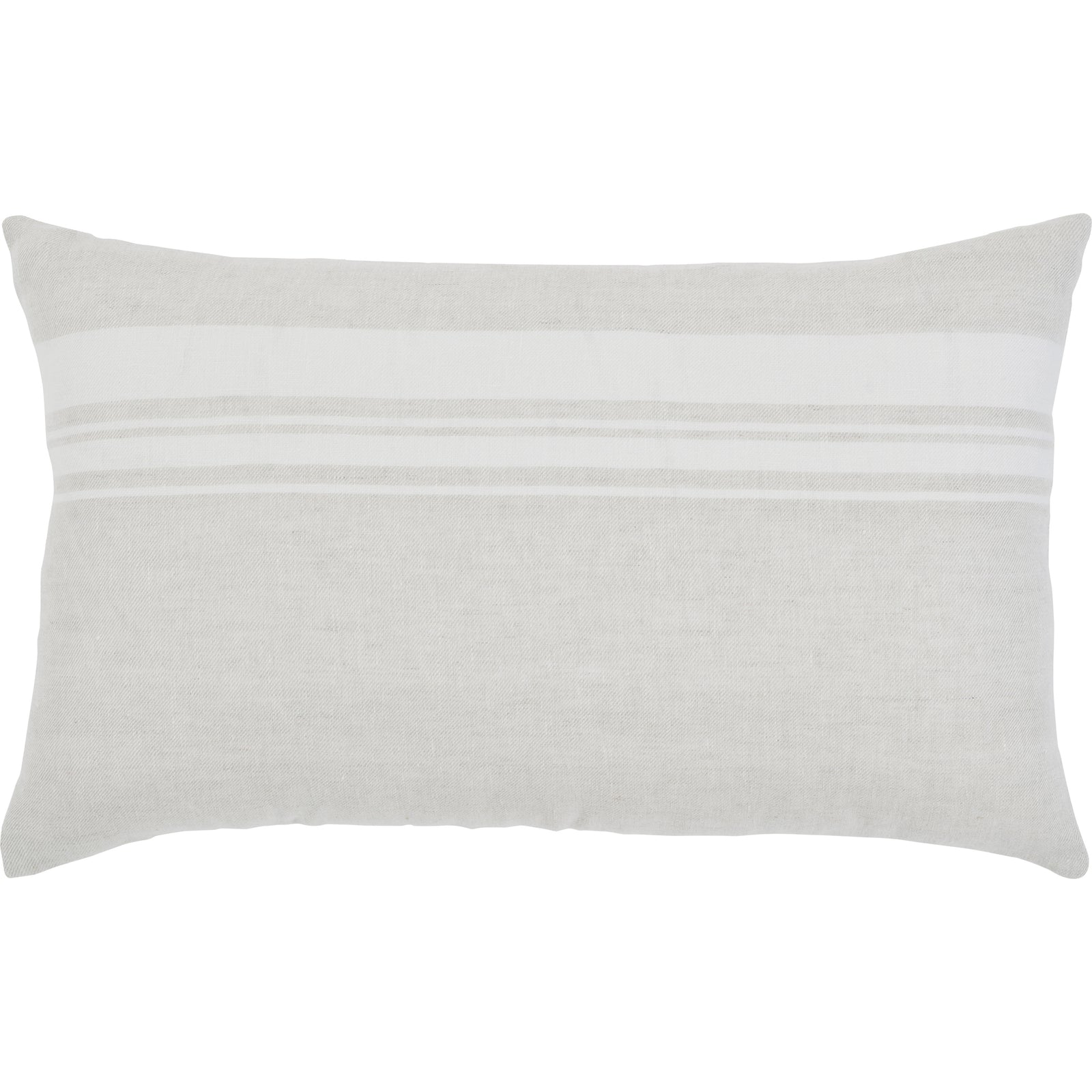 A square-shaped decorative pillow with a double-sided stripe design, featuring a natural and cream color palette.