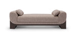 Beige sofa with wooden legs on a white background