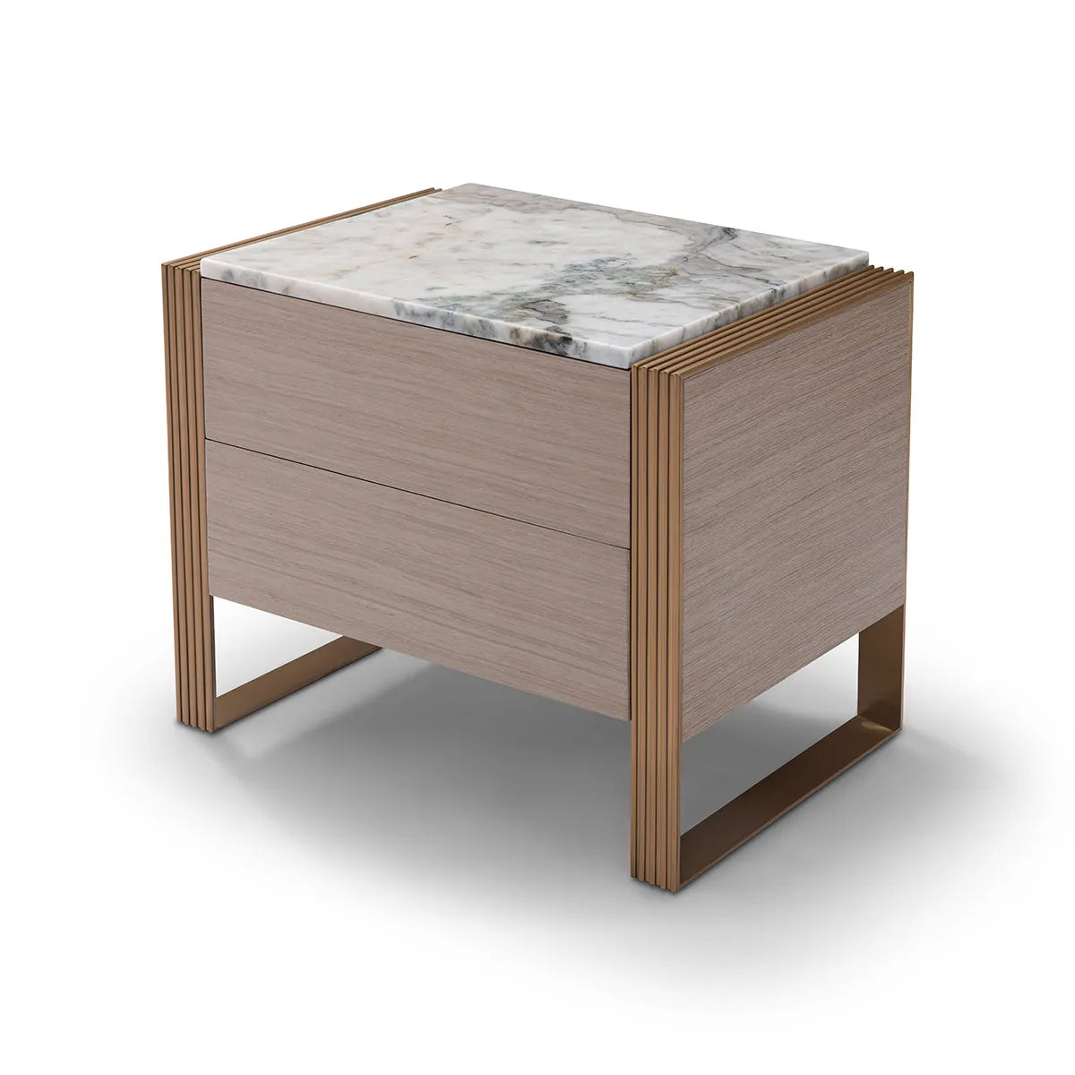 Side table with marble top and wooden frame on a white background