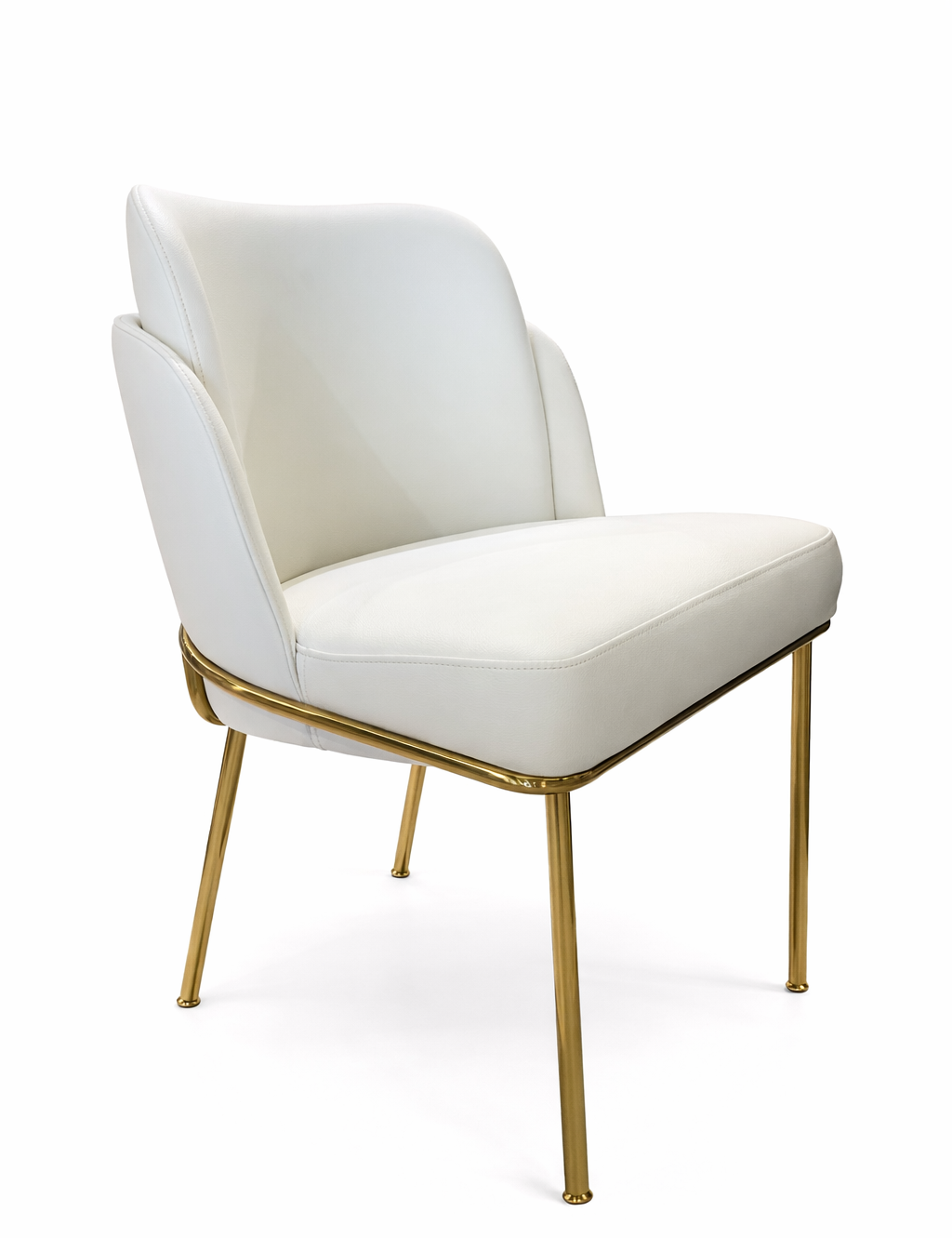 White chair with gold legs on a white background