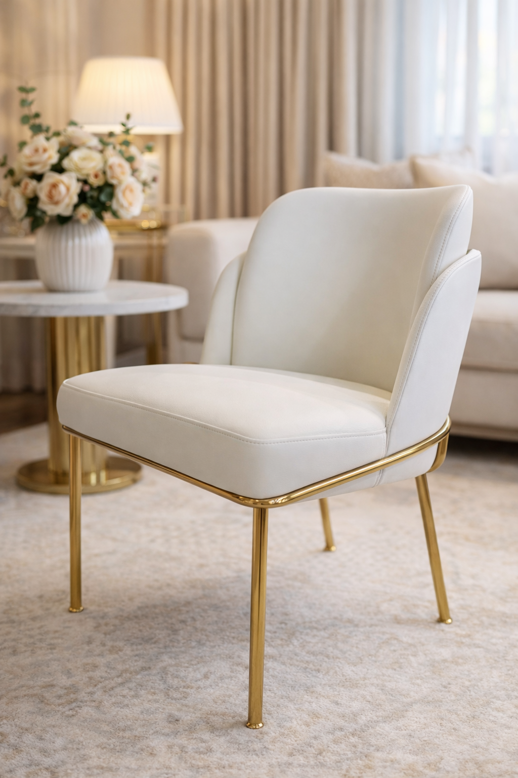 White chair with gold legs in a stylish room setting